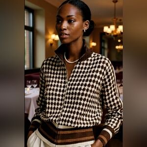 Brown and Cream Zipped Cardi Sweater